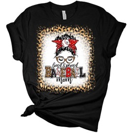 GyftWear Baseball Mom Loud and Proud Women's Graphic Leopard Bleach Print T-Shirt Charity Pink M