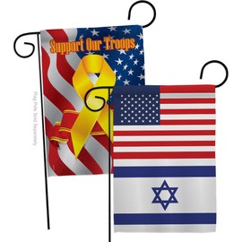 Israeli American Flag Bandera de Israel Support Our Troops Banner Pack Wall Art Room Indoor Outdoor Tapestry Yard Grave Cemetery Signs Grandma Gifts Backyard Decor Jewish Decorations Made in USA