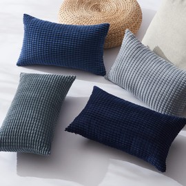 Set of 4 Blue Topfinel Cushion Covers 30 x 50 cm, Corduroy Cushion Covers, Decorative Cushion Cover for Sofa, Bedroom, Living Room, Balcony, Children, Fluffy, Colour Gradient