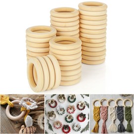 100 PCS Wood Rings for Crafts 2.4 Inch Natural Unfinished Wooden Ring 60mm Small Smooth Craft Rings Solid Wood Macrame Rings for DIY Crochet Wood Hoops Connectors Jewelry Making