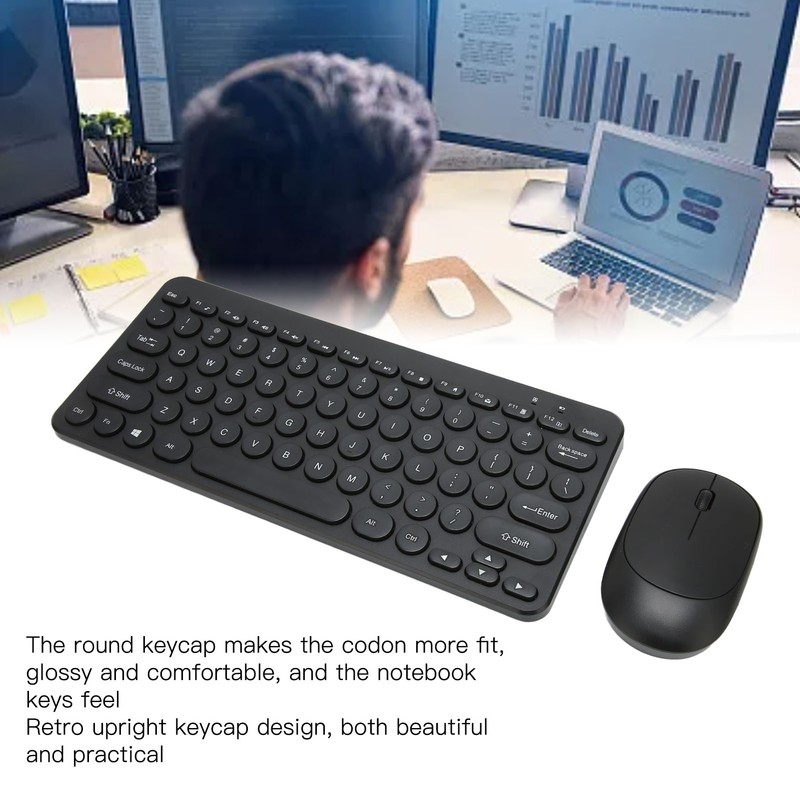 2.4G Wireless Keyboard Mouse Combo 78 Key Retro Round Keycap