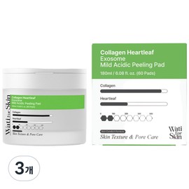Wati Poskin Collagen Houttuynia cordata exosome slightly acidic peeling pads, 3 pieces, 60 sheets / 와티포스킨 콜라겐 어성초 엑소좀 약산성 필링패드, 3개, 60매입