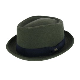 Epoch hats company Men's Diamond Shape Wool Fedora with Grosgrain Hatband, Olive, Medium