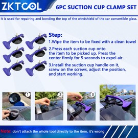 ZKTOOL 6PC Suction Cup Clamp Set, Class Clamps Kit for Car Convertible Glass Windshield Top Repair Gluing,Convertible Window Glass Repair Clamp,Convertible Top Suction Cup Clamps，With Sponge Pad
