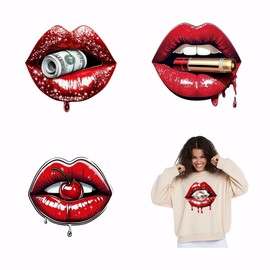 SUPERDANT 4 Pieces Lips Iron-On Transfer Patch Red Lips Heat Transfer Sticker DIY Iron On Decals Washable Heat Transfer Paper For Clothing T Shirt Bag Decor Appliqué