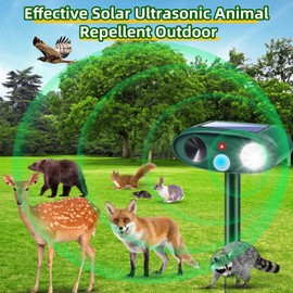 2025 2Pack Ultrasonic Animal Repellent Outdoor Deer Repellent Devices Solar Animal Repeller Motion Activated Deterrent with LED Flash Lights to Scare Skunk Squirrel Raccoon Cat Repellent Outdoor