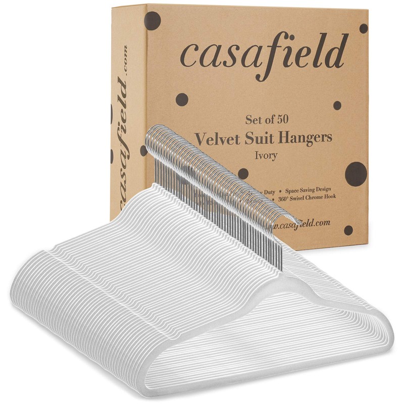Casafield 50 Ivory Velvet Suit Hangers - Space-Saving Non-Slip Clothes