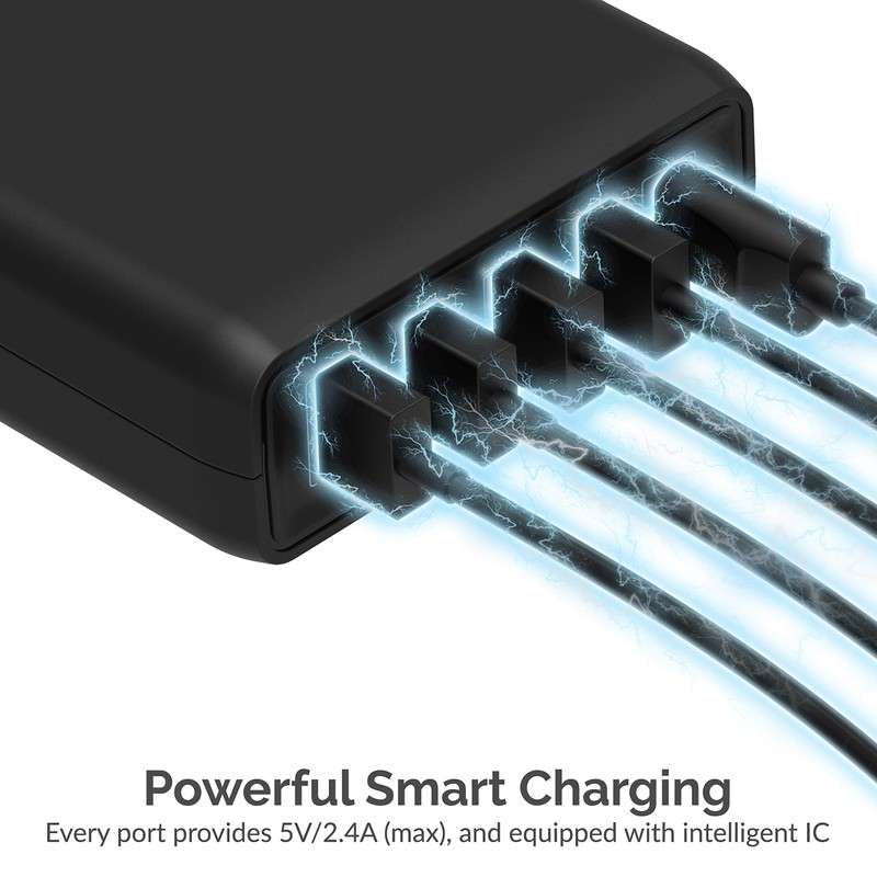 Sabrent 114W - Cargador Inteligente de 5 Puertos USB A