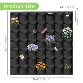 WHATWEARS Hanging Planter Bags, 49 Pockets Hanging Vertical Wall Mounted Planter Planting Grow Bags, Gardening Vertical Greening Flower Container Plant Pouch Storage Bags(1m×1m, Black)
