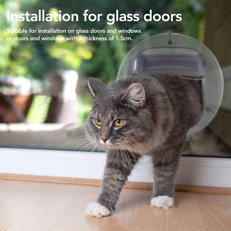 Cat Door for Interior Exterior Doors Transparent 4 Way Locks