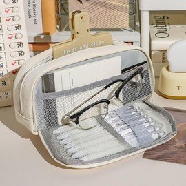 Cedar Eight Pencil Case, Large Capacity, Soft, Cute, Convenient, Solid, Canvas, Multi-Purpose, Pen Pouch, blue (light), Casual