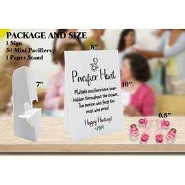 Baby Pacifier Hunt Baby Shower Games, Gender Reveal Game, 8×10 Sign and 50 Mini Acrylic Pacifier, Favorite Adults Kids Games for Baby Shower Activities, Gender Neutral Boy and Girl BPH01