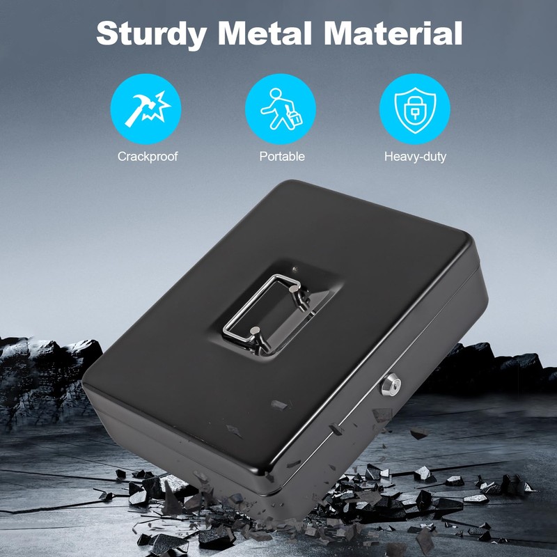 FiiMan Cash Box with Money Tray and Lock, Metal Locking