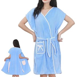 JYJLLM Women’s Wearable Bath Towel Wrap with Pockets, Absorbent Bathrobe Shower Dress for Spa Sauna Bathtub, Bathing Skirt Suitable for Home Swimming Beach, Bath Towels (blue)