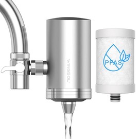 WINGSOL Stainless Steel Water Filter for Sink Faucet, NSF/ANSI 42&53, 360° Rotating Tap Purifier Reduces PFAS, Lead, Chlorine & Microplastics, 350 Gallons Long-Lasting for Kitchen & Bathroom