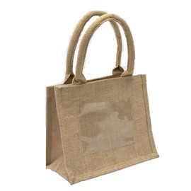 Mini Jute Gift Tote Bags w/Clear Pocket for Wedding Favors, Crafts, Decorations (24)
