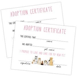 Pet Certificates of Adoption, 10 Pcs Watercolor Adoption Certificate, Adopt A Dog Certificate for Girl Boy, Puppy Party Supplies & Favors, Adoption Decorations for Pet Birthday Party -13