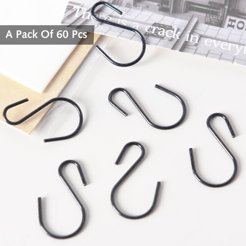 DILUSILK Mini S Hooks for Hanging, 60 PCS Stainless Steel