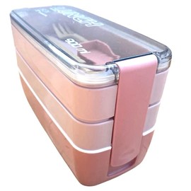 MONZÓ | Lunch Box 900 Ml LIBRE DE BPA, 3 Pisos, Cubiertos Incluidos, Eco Friendly, Contenedor de Alimentos, Lonchera (ROSA FUERTE)