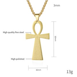 Aprila Gold Ankh Cross Necklace for Men,Stainless Steel Crucifix Pendant Necklaces Jewelry，60cm Rolo Chain