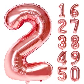 Number Balloons, Aluminum Balloons, Number Numbers, Large, Approx. 31.5 inches (80 cm), Birthday, Happy Birthday, Decoration, Anniversary, Party (Number Balloons "2", Pink Gold)