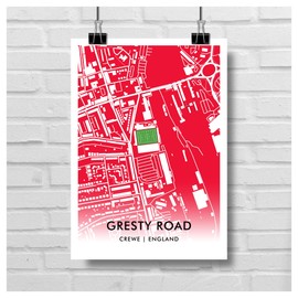 GroundDesigns CREWE ALEXANDRA Football Gift GRESTY ROAD Mornflake Stadium Art Map A3 Print CAFC