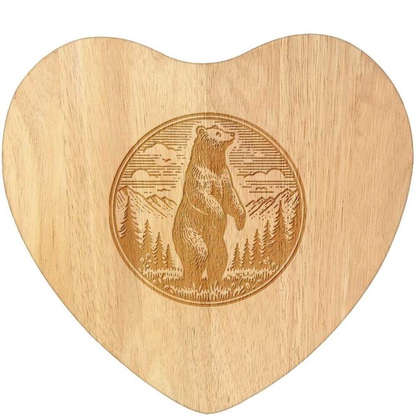 'Standing Bear' Wooden Heart Shaped Chopping/Cutting Board (WB00075420)