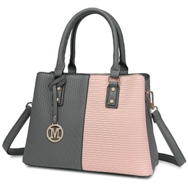 Miss Lulu Handbag Women's Handbag, Elegant Woman PU Leather Shoulder Bag, Strap Top Handle, Vintage Soft Hobo Bags, Shoulder Bag with Removable, Pink & Grey