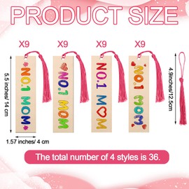 Skyygemm 72 Pcs mother's day Wooden bookmarks crafts for kids Color Your Own Mother's Day Bookmarks DIY Blank Mothers Day Bookmark Bulk with Tassels for kids Mother's Day Classroom Birthday Gift