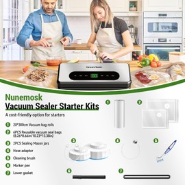 Vacuum Sealer for Food, Food Saver Vacuum Sealer Machine, Powerful Suction, Build-in Cutter, UV Compact Food Sealer, Dry&Wet Modes, Vacuum Sealer Kit with Bag Roll&Mason Jars&Reusable Vacuum Seal Bags