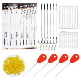 Carp Fishing Hair Rigs Bait Carp Rigs Kit Includes 24 High Carbon Steel Curved Barbed Hook (Mixed-#2#4#6#8-130pcs)