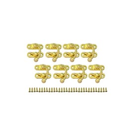 QCAA Zinc Die Cast Hook HASP Latch, Vintage Style, Right Latch Lock, 30mm x 34mm (1.18" x 1.34"), Brass Plated, Made in Taiwan, 8 Pack