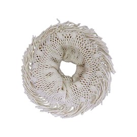 Ivory White Open Knit Infinity Scarf With Fringe