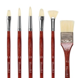 Himmlfel Oil Paint Brush, Acrylic Paint Brush Set, 6 Pieces Chungking Hog Bristle Brushes for Oil Acrylic Gouache Painting, Includes Round, Filbert, Flat, Fan, Wide Flat Shape, Ideal for Beginners