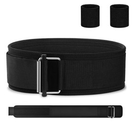 Flintronic Weight Lifting Belt, Auto-Lock Training Belt, Fitness Belt for Strength Training & Weightlifting, Black Weight Lifting Belt Size L + 2 Black Wrist Straps