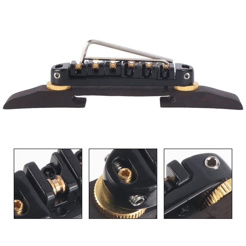 ULTNICE Archtop Jazz Guitar Bridge with Gold Roller Saddles Rosewood