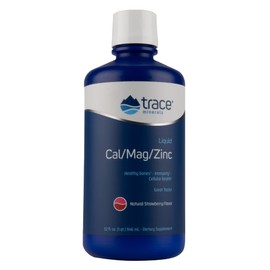 Trace Minerals | Liquid Cal/Mag/Zinc | Calcium, Magnesium, Zinc, Vitamin D3 | Dietary Supplement Supports Tissue, Muscle, and Bone Density | Natural Strawberry Flavor | 64 Servings, 32 fl oz.