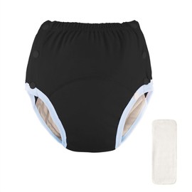 LAROTSUBA Patients Underwear,Post Surgery Underwear with Snaps,Washable Incontinence Underwear with Movable Diaper,Patient Care Pants for The Elderly,Postpartum(Black,XXL)