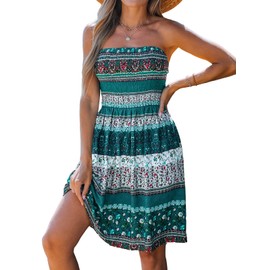 CUPSHE Women's Paisley Print Smocked Tube Dress Mini A-line Summer Dress Blue Floral