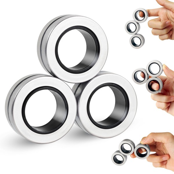 Amyang 3Pcs Magnet Rings Finger Fidget Toys Magical Ring for Man Woman Teens Kids Boys Girls Anxiety Stress Relief Christmas Stocking Stuffers Gifts(Silver)