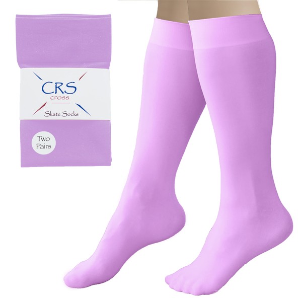 CRS Cross Figure Skating Socks (2 Pair) Premium Knee High Tights for Ice Skates, Footed Skate Socks, Ice Skating Socks, Dance (Pivot Purple)