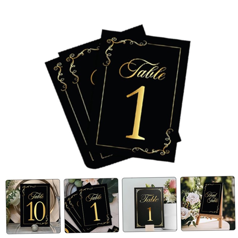 NOLITOY 1set Elegant Double Sided Table Numbers Cards Black Gold