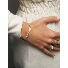Silver Bracelet for Women 5mm Diamond-Cut Paperclip Chain Bracelet for Men 6.5 Inch