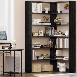 IRONCK Bookshelves 6 Tiers with Baffles Industrial Large Corner Etagere Bookcase Storage Display Rack for Living Room Home Office