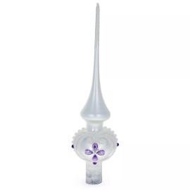 BESTPYSANKY Purple Jewel Star on White Glittered Glass Christmas Tree Topper 11 Inches