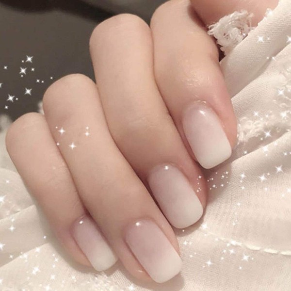 Chicque Ombre Short Press on Nail Square Glossy Fake Nails Ballerina Atificial False Nails Party Stick on Nail for Women and Girls 24PCS