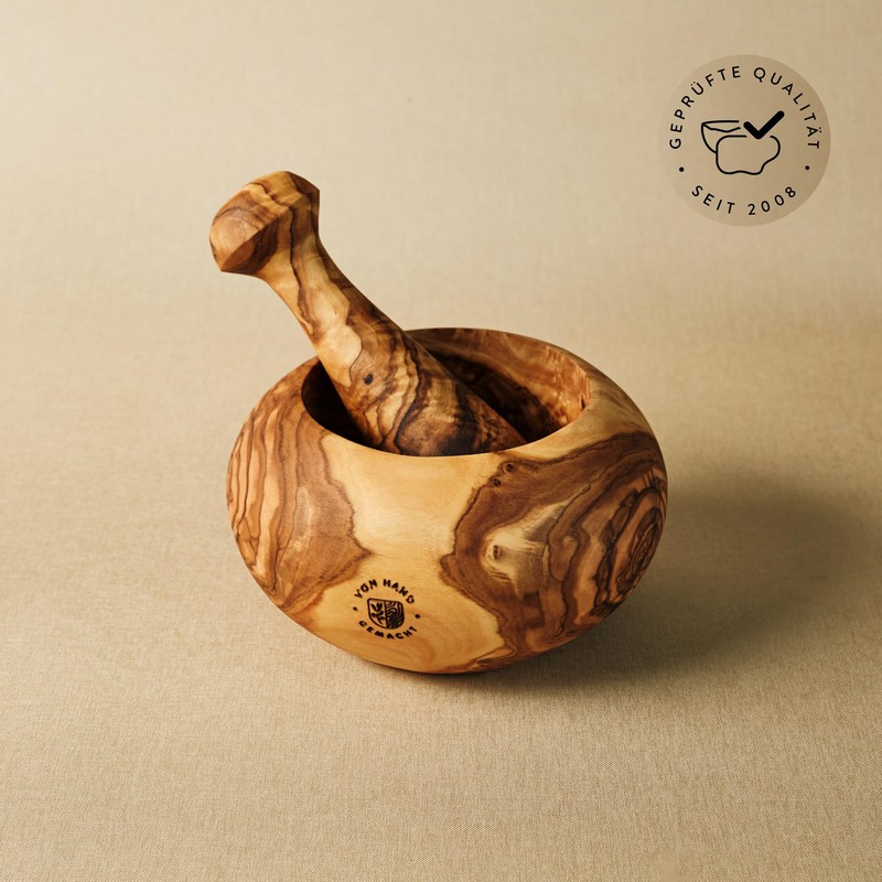 DAS OLIVENHOLZBRETT® Mortar and Pestle Round Approx. 12 cm