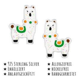 Monkimau Girls' Alpaca Stud Earrings 925 Sterling Silver, Sterling Silver