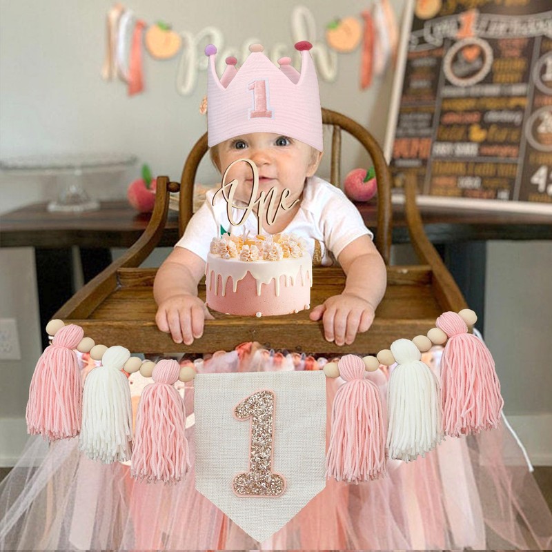 Decoración para fiesta de primer cumpleaños para bebé, color rosa