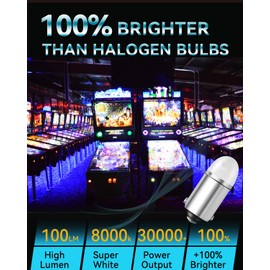 Keiurot GE44 47 756 755 Bulb for Pinball Machine Light 1893 1895 1847 Bulb BA9S DC 6.3V 6V Led Bulbs, White 10Pack